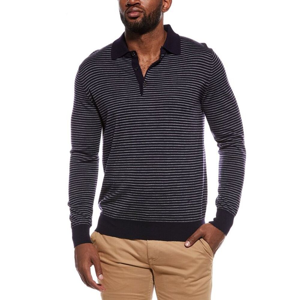 Isaia Mens  Cashmere Polo Sweater, Navy